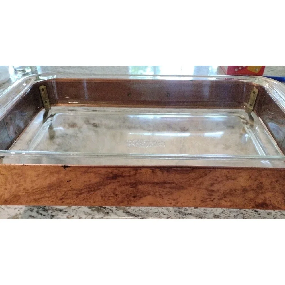 Vintage De La Cuisine Copper Casserole Dish Pyrex Glass Bakeware 3L Scroll Feet